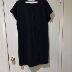 Madewell Black V-Neck Midi Dress faux wrap 1X